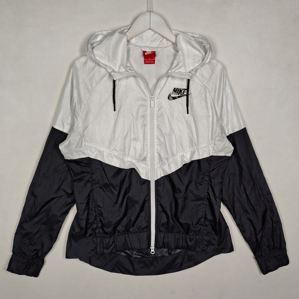 Nike Hooded Color-Block Zip Windbreaker Jacket White Black Size M